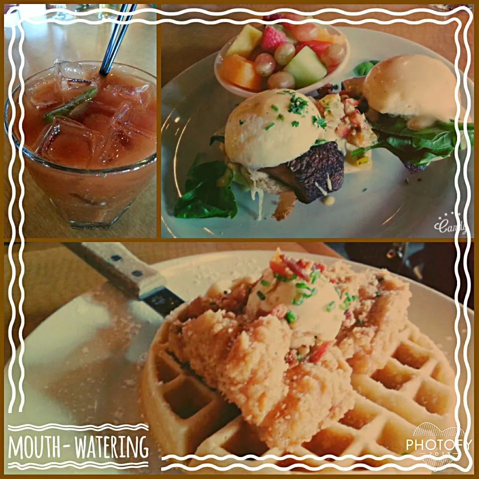 Snapdishの料理写真:Bloody Mary, Grilled Portobello Benedict, and Fried Chicken & Waffles|Courtney Alizabet Riess Handelさん