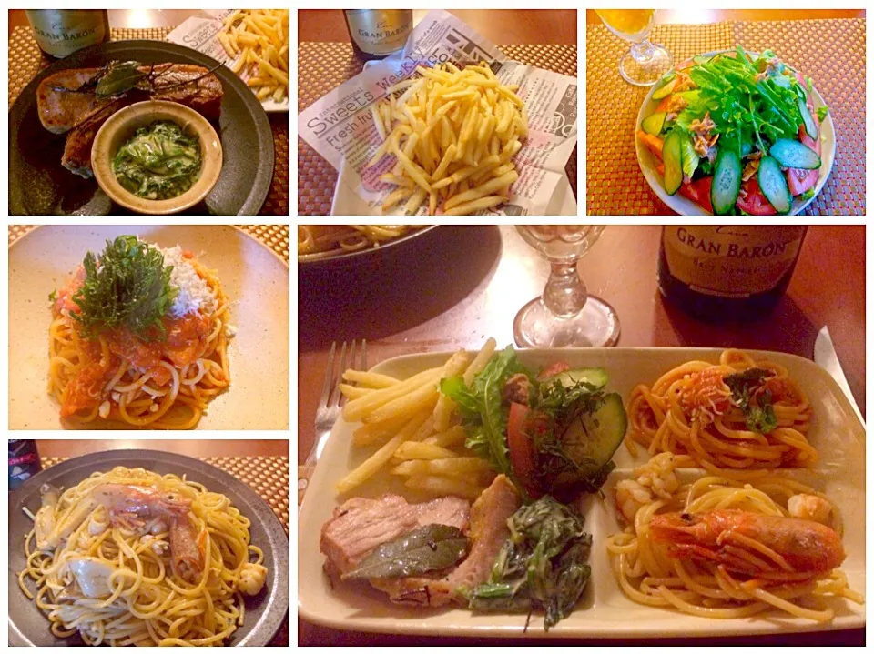 Today's Dinner🍴ｻﾗﾀﾞ･FF･ﾛｰｽﾄﾎﾟｰｸw/ｸﾘｰﾑﾄﾞｽﾋﾟﾅｯﾁ･ﾊﾟｽﾀ2種|🌈Ami🍻さん