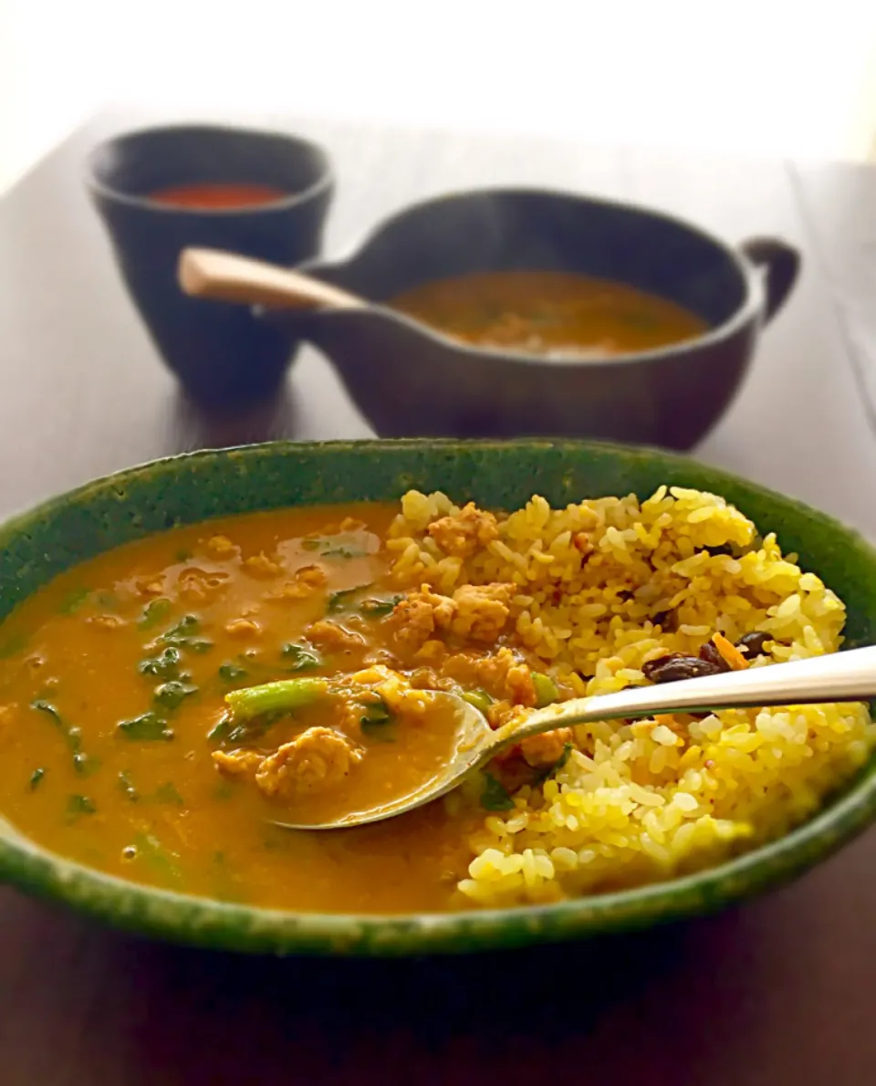 とん畑の小松菜チキンスープ朝カレー|tonさん