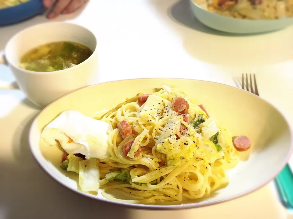 白菜のクリームパスタ ポーチドエッグ添え|nokorinさん