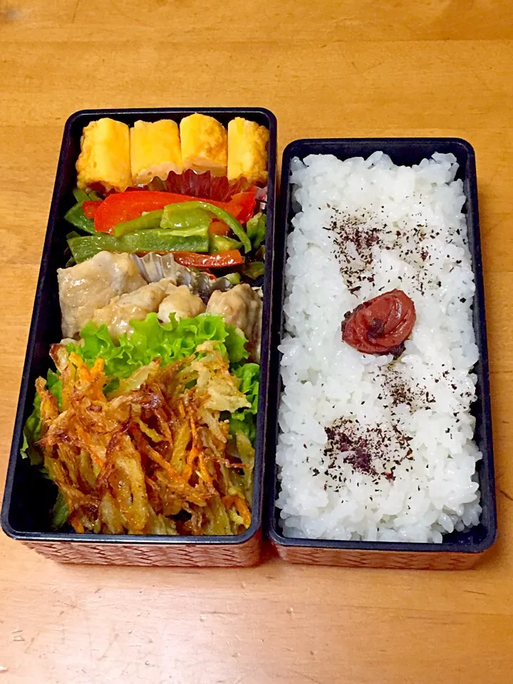 鶏胸肉と、タマネギかき揚げ弁当(*^^*)|sachiさん