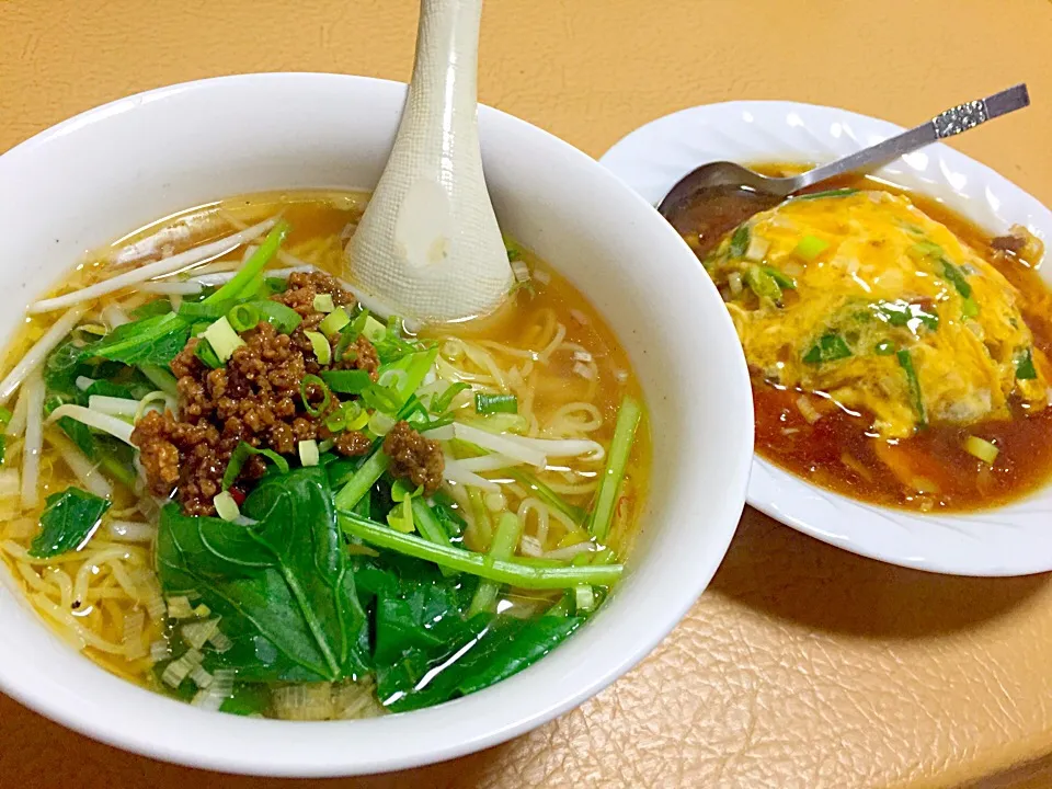 天津飯とラーメンセット！|のぶコさん