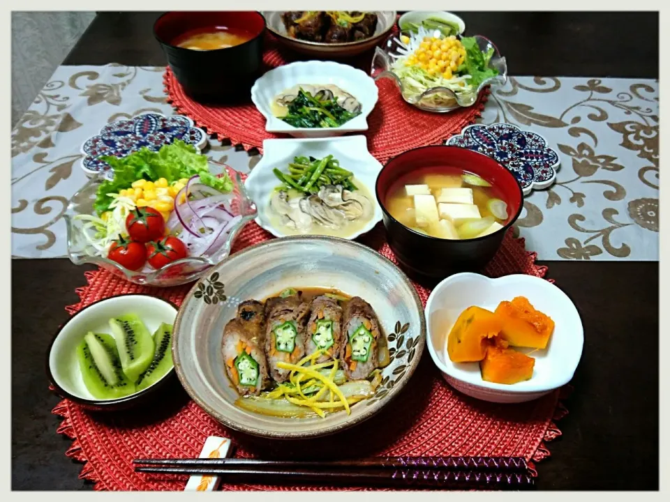 牛肉野菜巻き
カキとほうれん草の白ワイン煮
南瓜煮
サラダ|misaさん