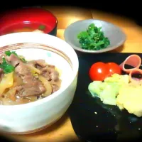 野菜たっぷり牛丼 #ゴマだれ温野菜 #|ikuさん