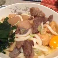 Udon with beef and an egg on top|MARIさん