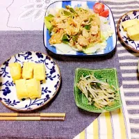 Snapdishの料理写真:✴︎オイスターソース炒め✴︎だし巻き玉子✴︎ナムル|Yuuuuuuuさん