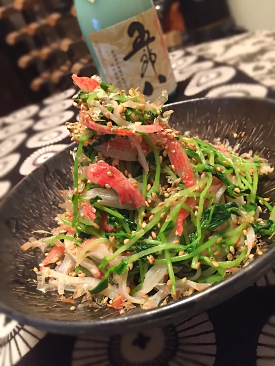 ゆっこさんの料理 玉露園の昆布茶で豆苗とカニカマの昆布茶和え♡🍺のツマミに最高〜〜(੭ु ›ω‹ )੭ु⁾⁾♡💕💕|チョッパー＆ホヌさん