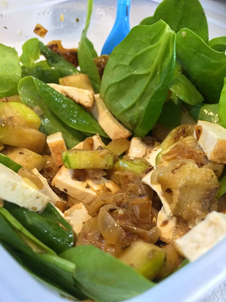 Snapdishの料理写真:Tofu zucchini and spinach salad!|nicole s.さん