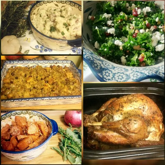 Happy Thanksgiving 🌰🙏 🍂🍁#delicious #dinner #healthy #natural #organic 💚 Herb De Provence 
Roasted Turkey 🍗Kale Salad 🌿with Warm Cranberry Vinaigrette,Garlic Ros|Mariafit4life🇺🇲🪶🦅さん