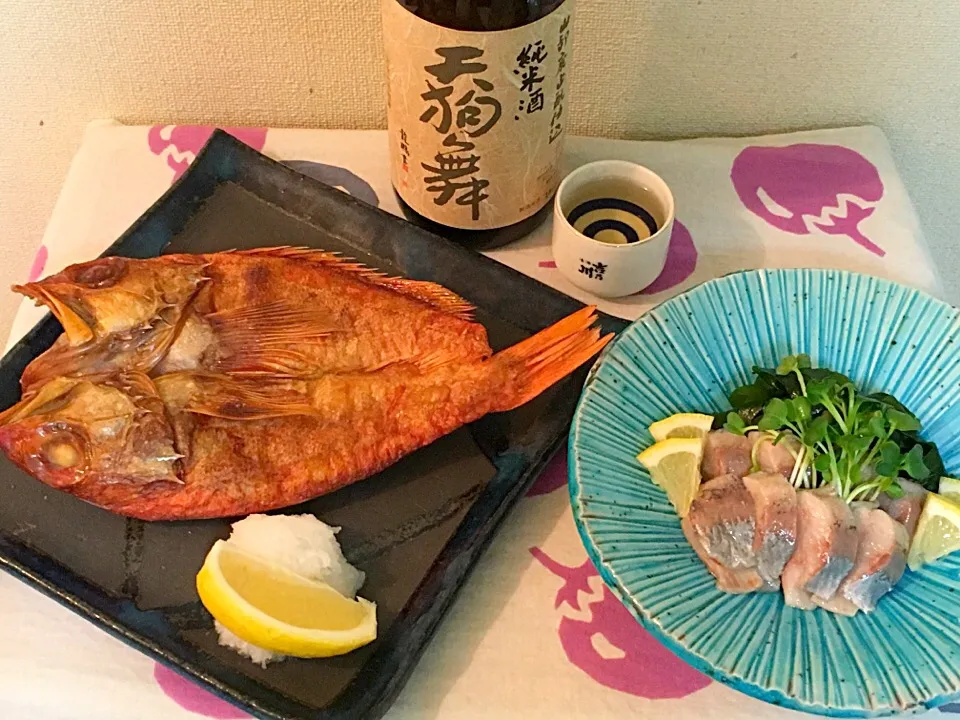 カサゴの干物・とろニシンの塩漬け・天狗舞ぬる燗|藤井裕之さん