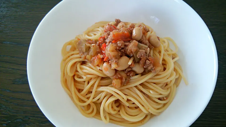 鶏の挽き肉と大豆のトマト煮パスタ♪|takaponさん