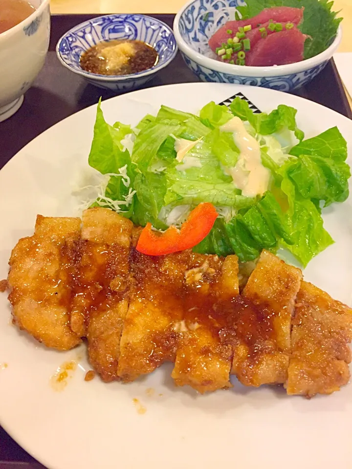 しょうが焼きと鰹の刺身|流線形さん