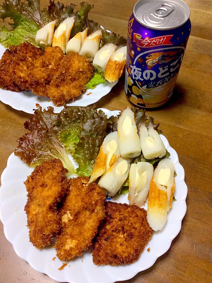 チキンカツとちくわのチーズ入り💖🍺|Norio Fukudaさん