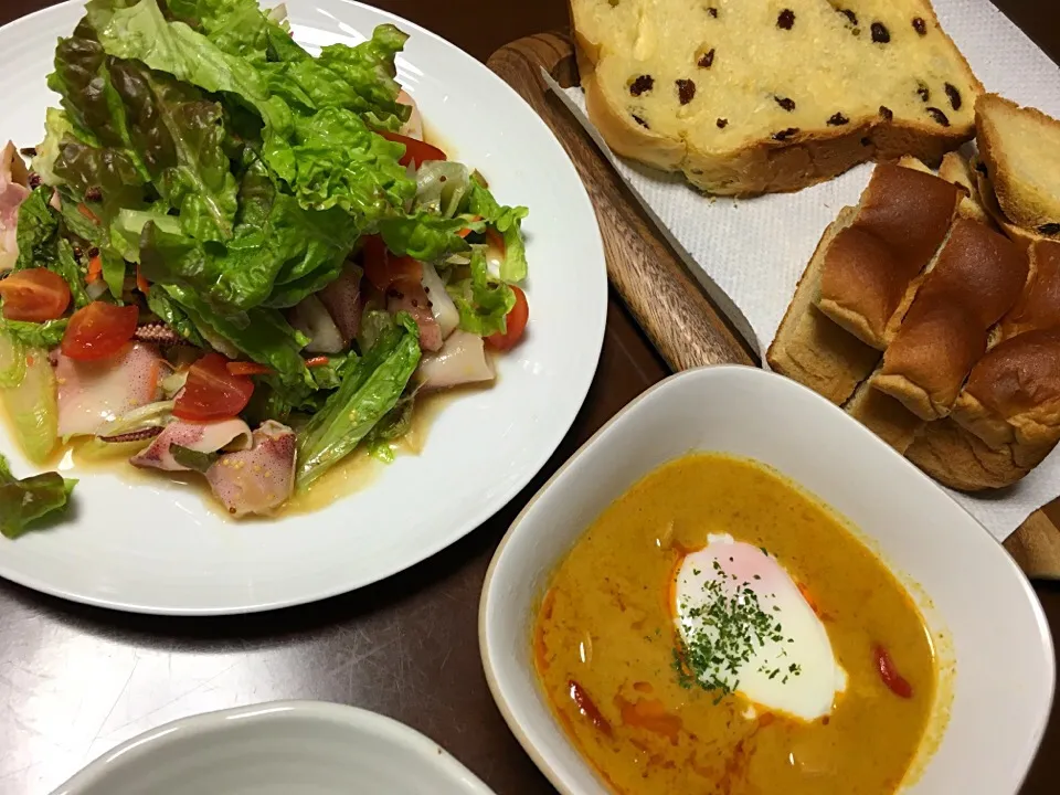 やりいかのマリネとイエローカレー・焼き立てぶどうパン|maiさん