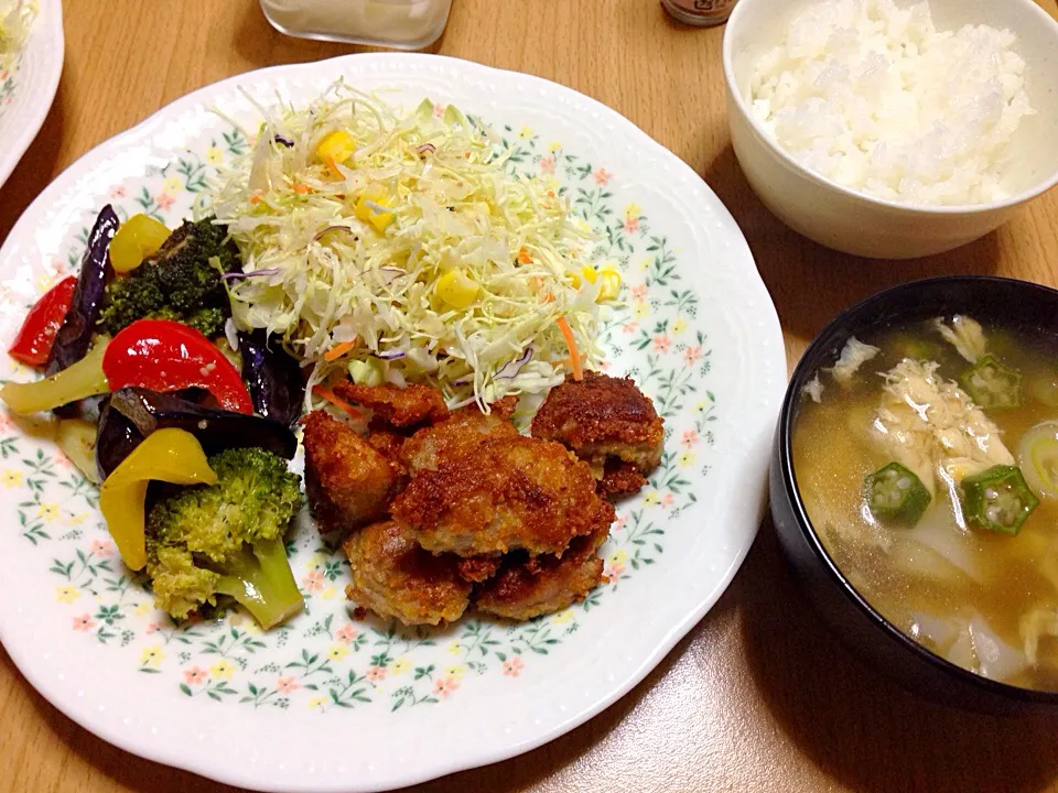 焼き野菜と焼きかつで晩ごはん|こんこんさん