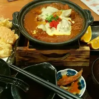 Bubbling cheesy curry karage set and tempura!|Douglas Stevensonさん