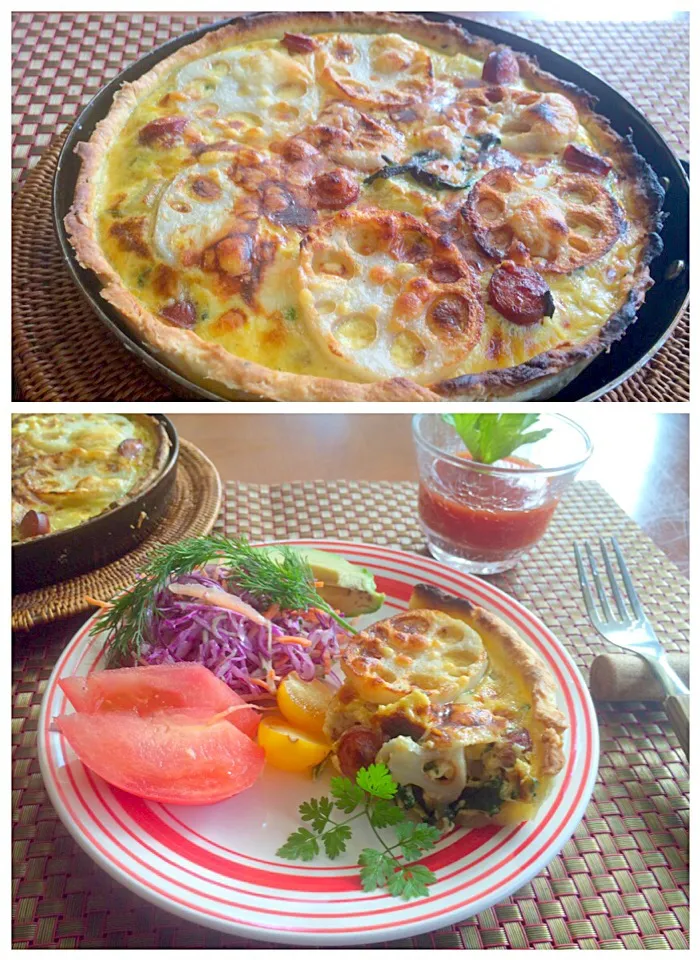 Snapdishの料理写真:Tama's Quiche of potato,lotus root &spring onion🍳tamaさんのｷｯｼｭ(新ﾀﾏﾈｷﾞ,蓮根&ｼﾞｬｶﾞｲﾓ)|🌈Ami🍻さん