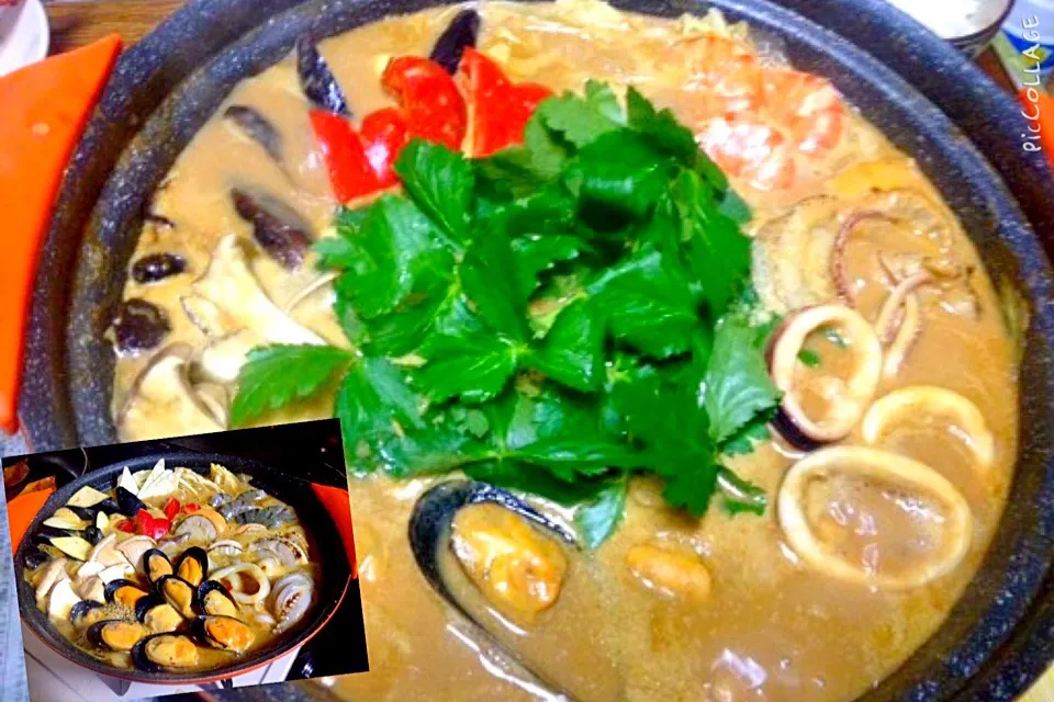 ✨Creamy Curry hodgepodge ...クリーミーシーフードカレー鍋(ココナッツミルク入り)|🌺Sanntina🌺さん