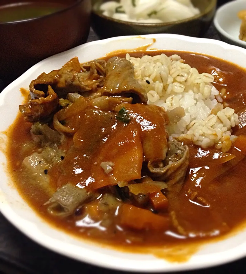 日曜日はカレーの日 モツ煮込みカレー|ぽんたさん