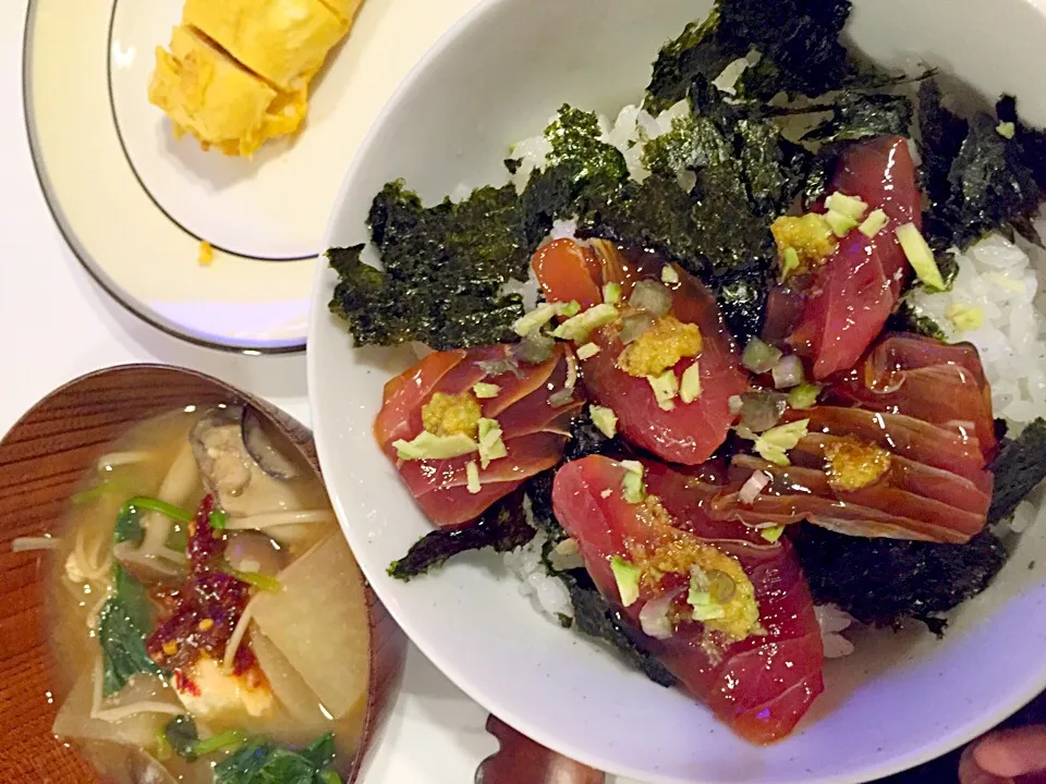 生わさび＆中落ちの漬け丼|えさん