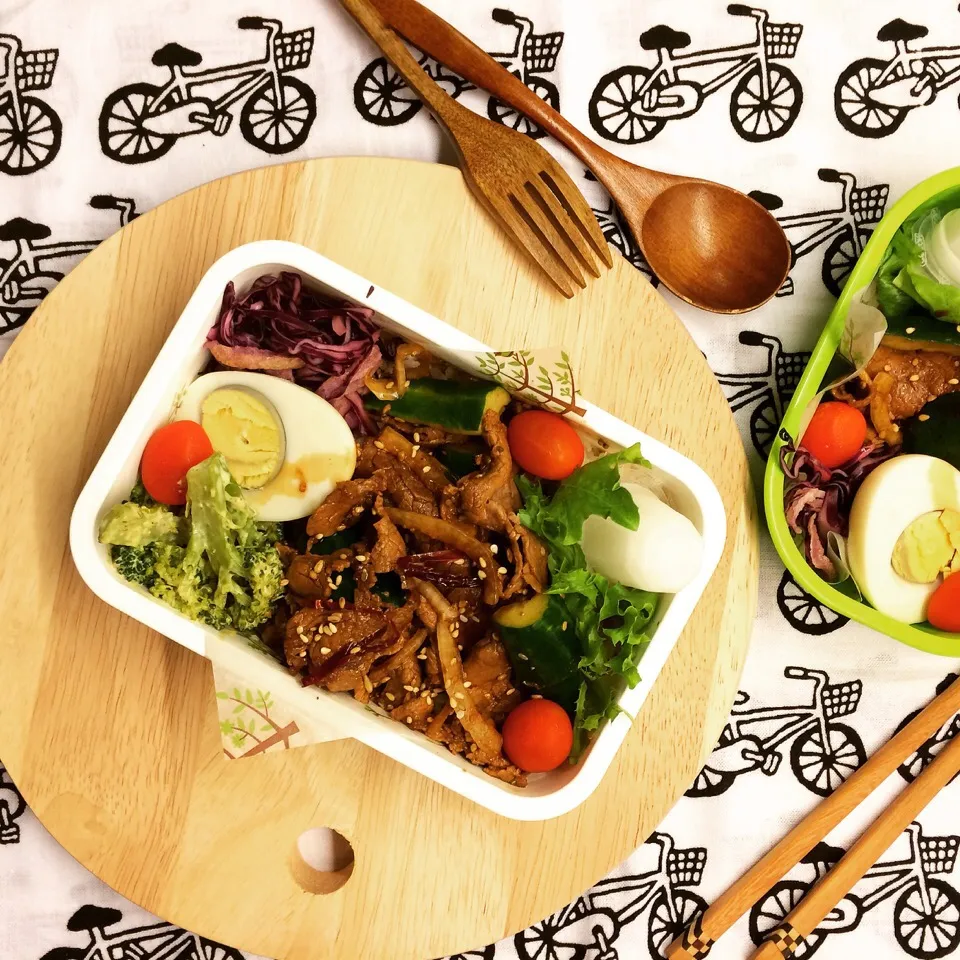 Spicy marinated beef and cucumber bento.  牛肉とキュウリの辛和え弁当|Yuka Nakataさん