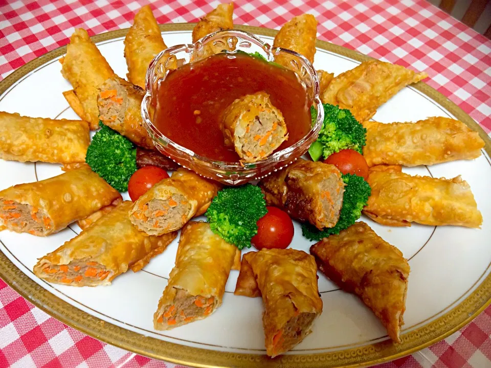 Crispy harumaki/ lumpia Shanghai with sweet chili sauce 😋🙏🏻 for main dish|Babyluv Cabrera Ocampoさん