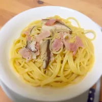 ベーコンとしーたけのスープパスタ|じぇいさん