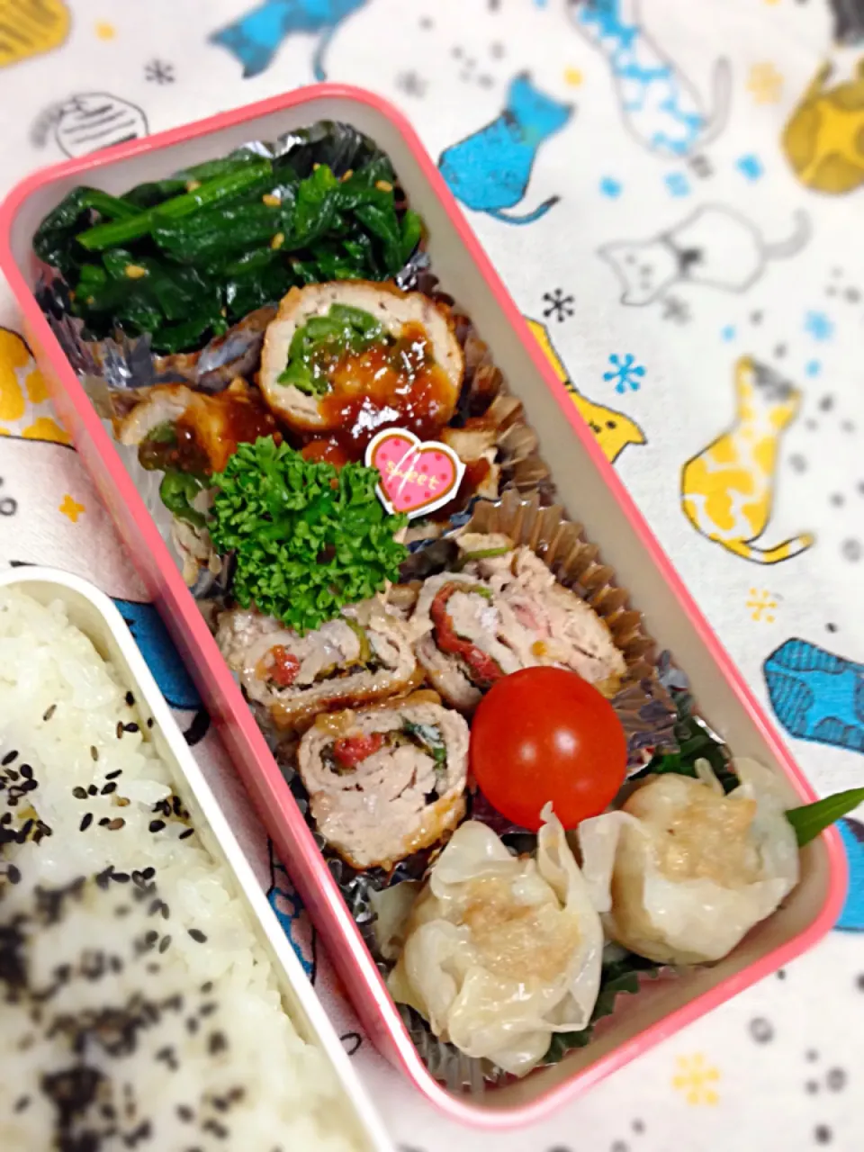 Snapdishの料理写真:娘の二種の肉包み弁当|かりんかさん