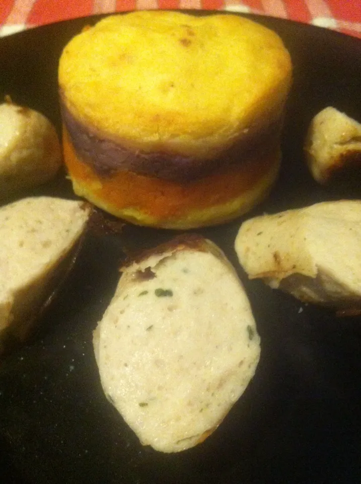 Le Boudin  Blanc et son écrasée de Pommes de terre, de Choux-fleurs Violet et de Carottes.|PHILIPPEさん