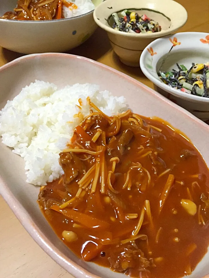 ハヤシライスとヒジキのサラダで晩ご飯(*'ｪ`*)|さくたえさん