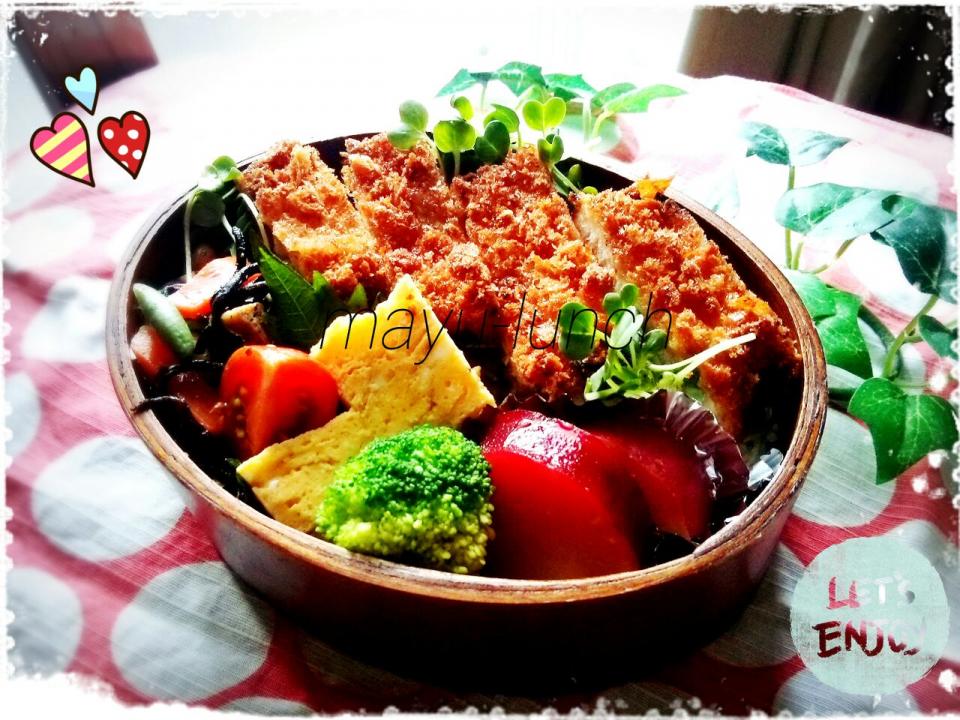 娘弁当❤豚の味噌カツ・ひじきの五目煮・だし巻き玉子・さつまいものレモン煮🌟