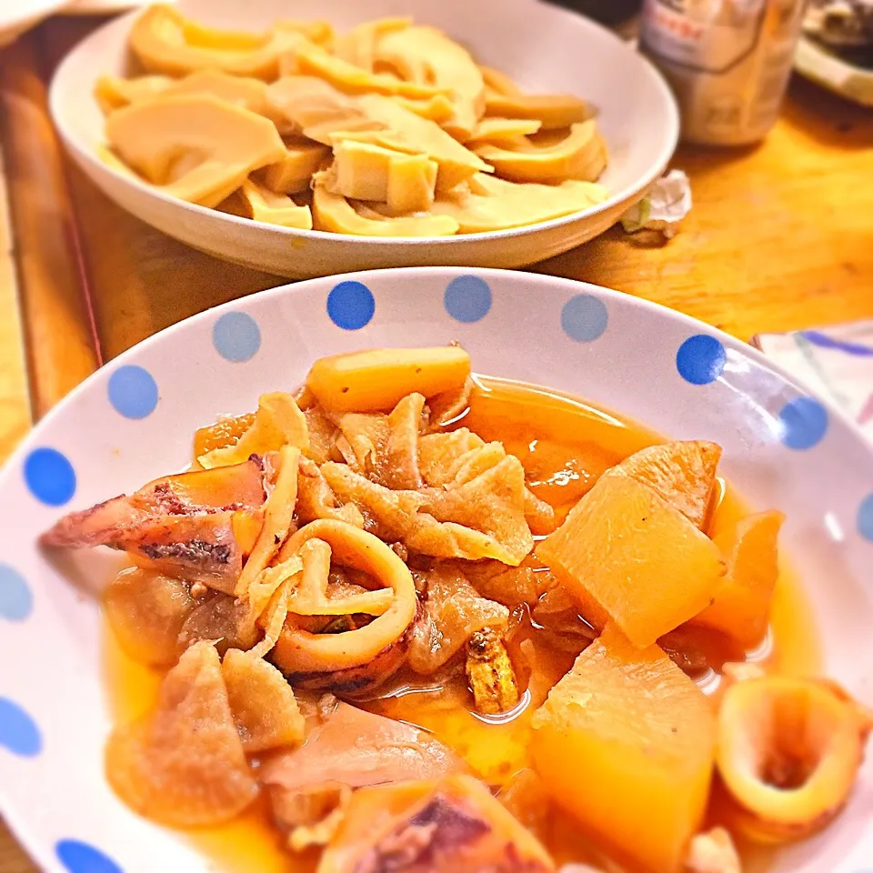 酒宴③大根とイカ、筍の土佐煮|ち〜おんさん