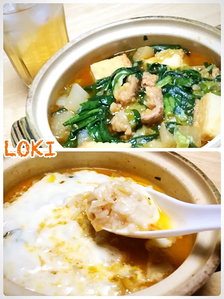 Snapdishの料理写真:もつ鍋 味噌味&〆のチーズおじや🍲|LOKIさん