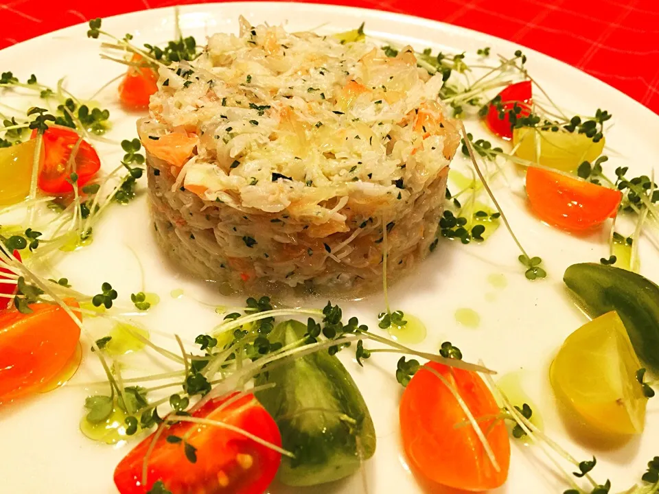 Tartara di granchio e gamberetti al pompelmo rosa in salsa di limone|Fabio  Palmieriさん