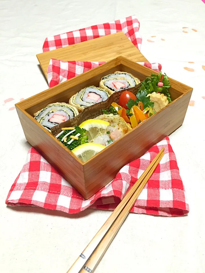 クルクル稲荷ずし&蓮根の挟み揚げ弁当|sasori595さん