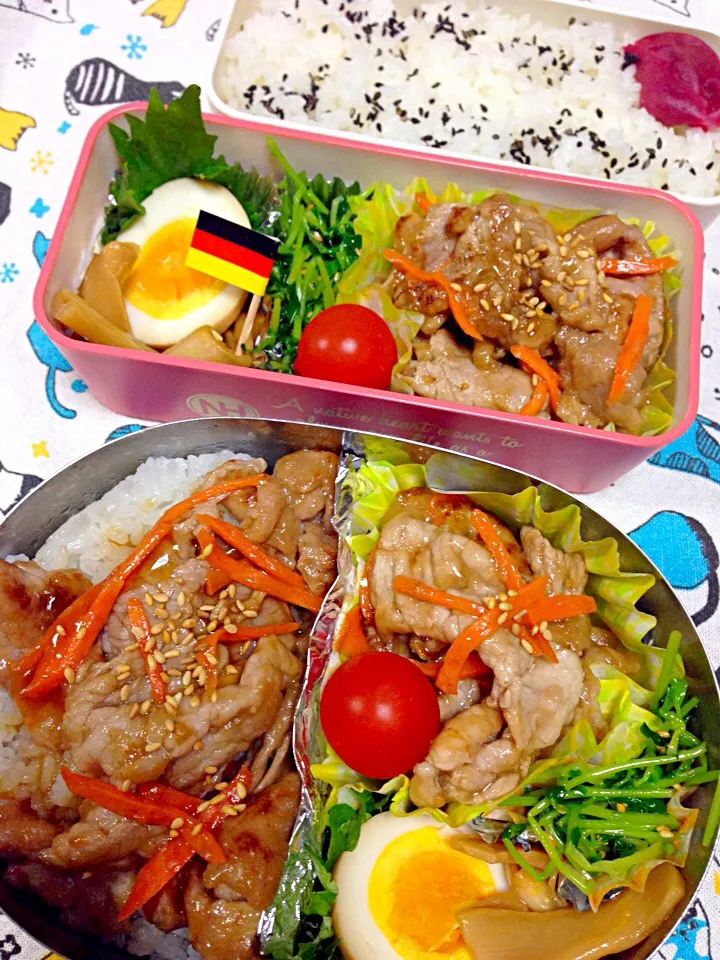 息子の肉だらけ弁当と娘のお弁当|かりんかさん