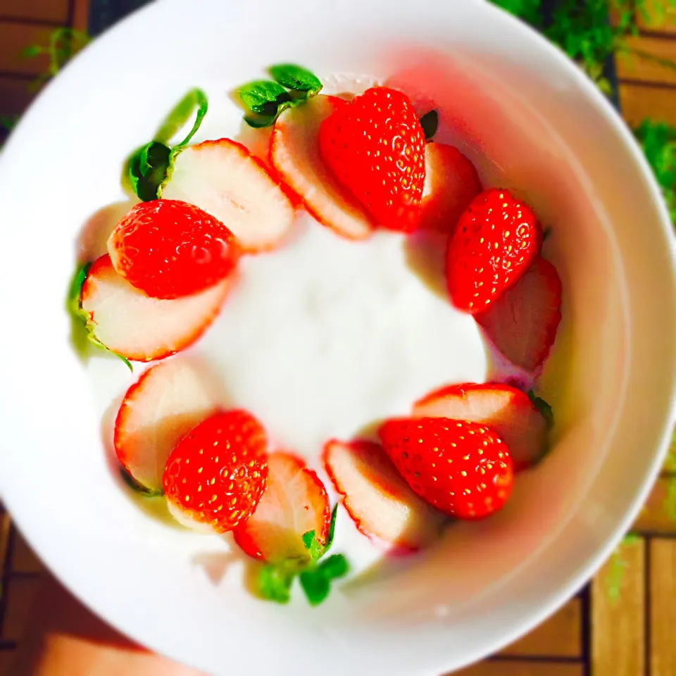 Strawberries' wreath on plain yoghurt|yeluさん