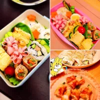 Snapdishの料理写真:今日のお弁当2人分(￣▽￣)
ハムのお花かわいい！|MegBerさん