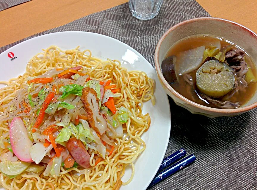 あんかけ焼きそば、ナス大根牛肉のザーサイスープ|ねむねこさん