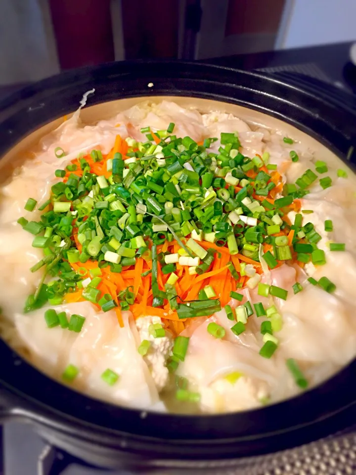 Snapdishの料理写真:塩鶏鍋✼海老ワンタン✼豆腐鶏つくね入り🍲✨|eriさん