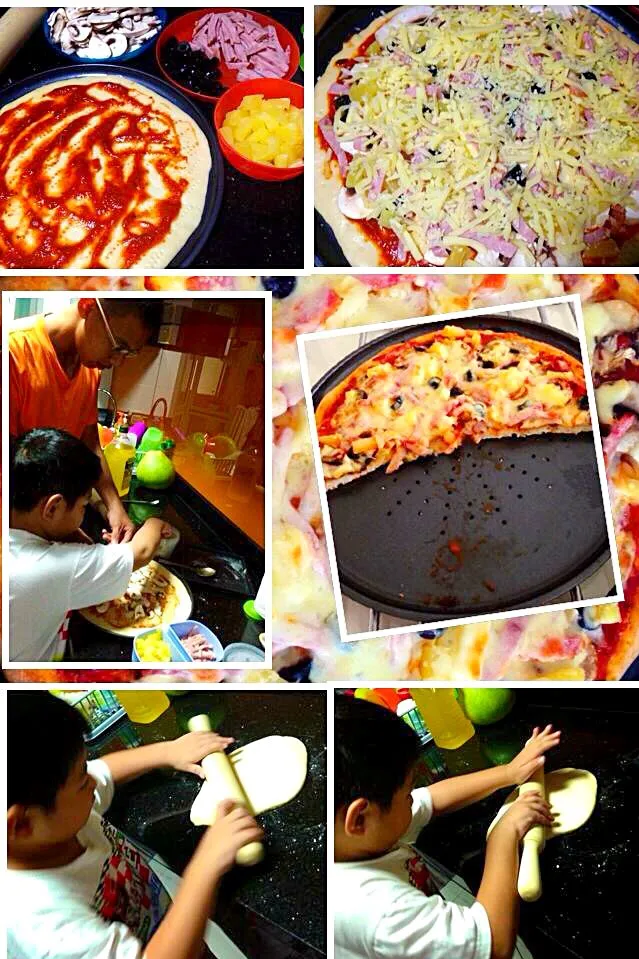 Hawaiian Pizza...!  Family Bonding time (Mom made pizza doughs n kids helped to roll it and spreading the topping) thanks for helping kids 😅|Tari's Kitchenさん