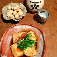 Snapdishの料理写真:揚げだし豆腐と熱燗|ツルさん