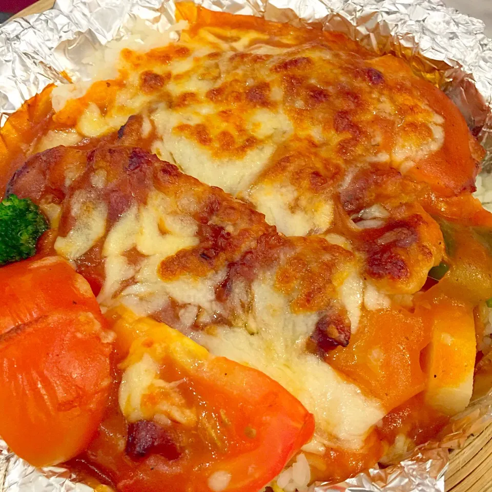 Cheese baked chicken rice with red sauce|Phillis L Boedigheimerさん