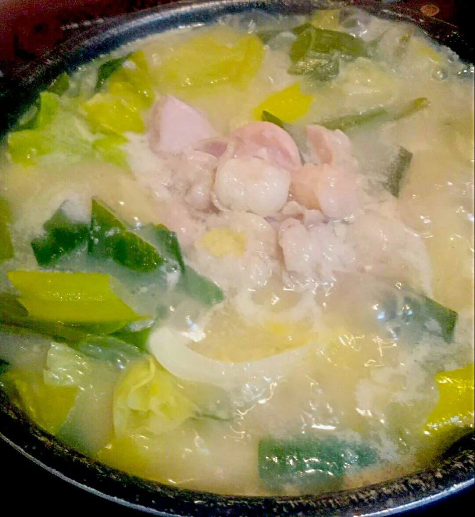 松戸特産♡♡矢切ねぎを使った塩豚骨もつ鍋🍲💕|Yukiさん