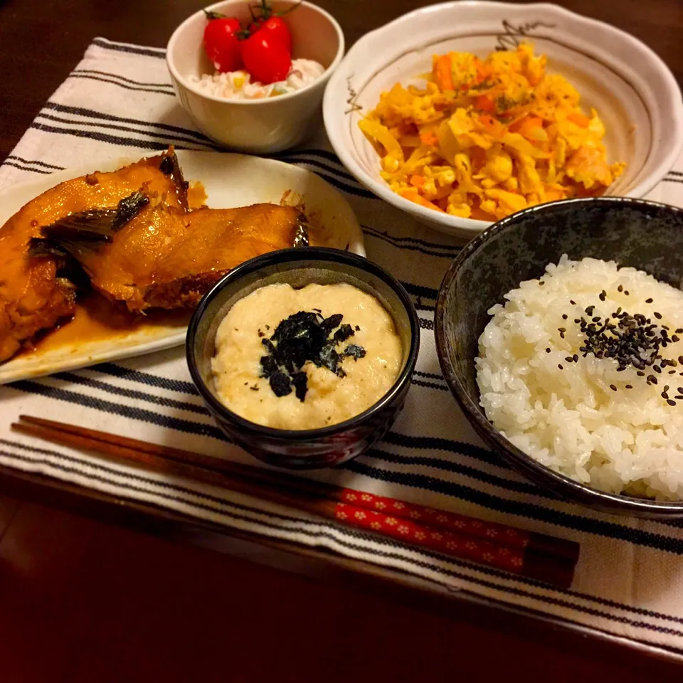 カレイの煮付け  野菜炒め とろろ|eririnさん