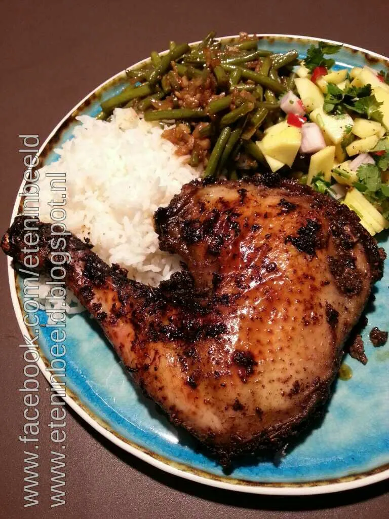 Jamaican Jerk Chicken
Surinam green beans
Mexican mangosalsa
Surinam rice|Frank&Jolanda - Eteninbeeldさん