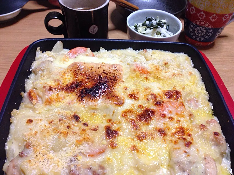 ポテトグラタンと白菜とわかめのサラダ|こんこんさん