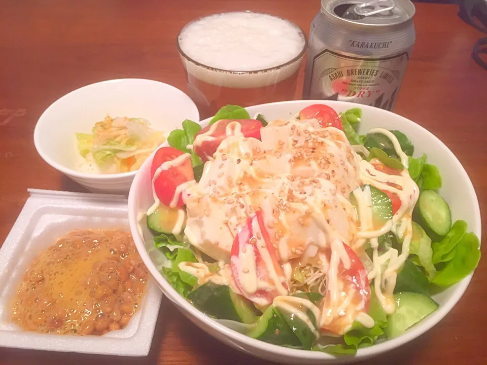 お夜食  豆腐サラダうどん(^O^)|basilさん