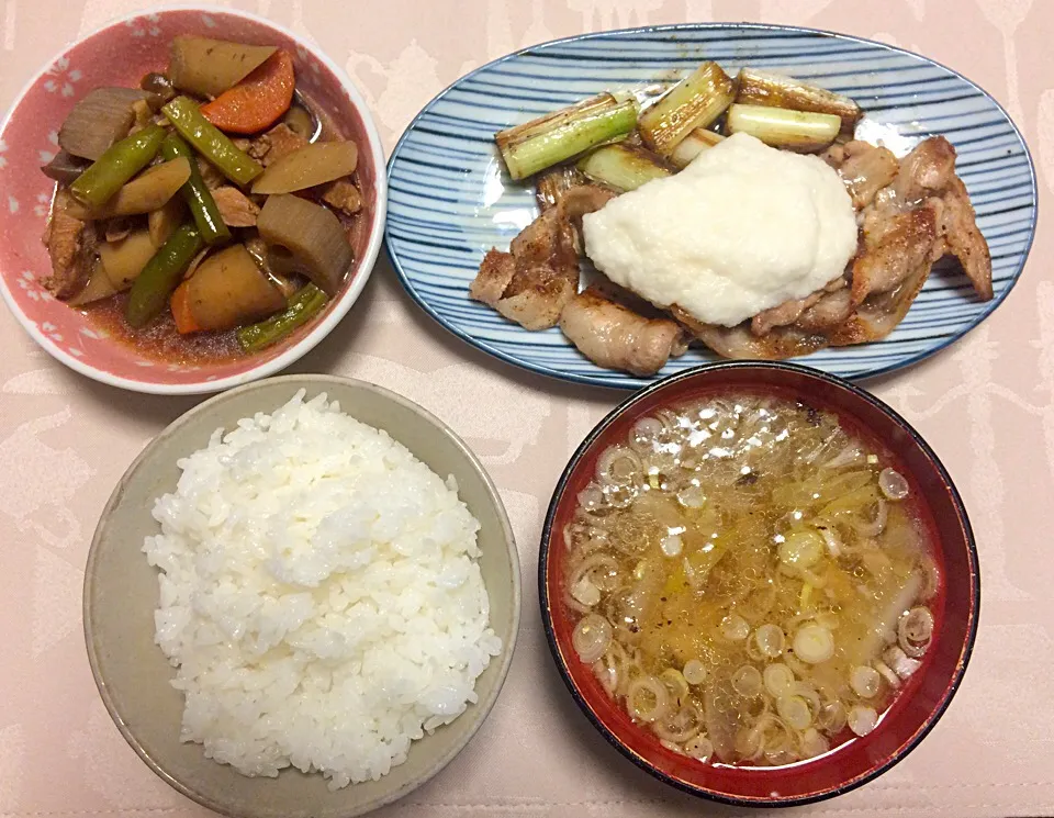 筑前煮 豚バラネギ塩焼き山芋のせ 昨日の豚しゃぶ鍋つゆアレンジスープ|Junko Tominagaさん