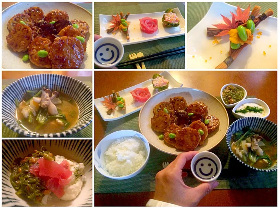 Snapdishの料理写真:Today's Dinner🍴前菜･蓮根の豆腐つくね･大和芋･めかぶ納豆･白飯･具沢山お味噌汁|🌈Ami🍻さん